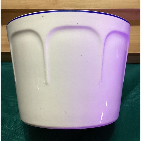 Vintage Bowl Universal Potteries Ovenproof USA White Floral Print Blue Rim MCM - Picture 4 of 13